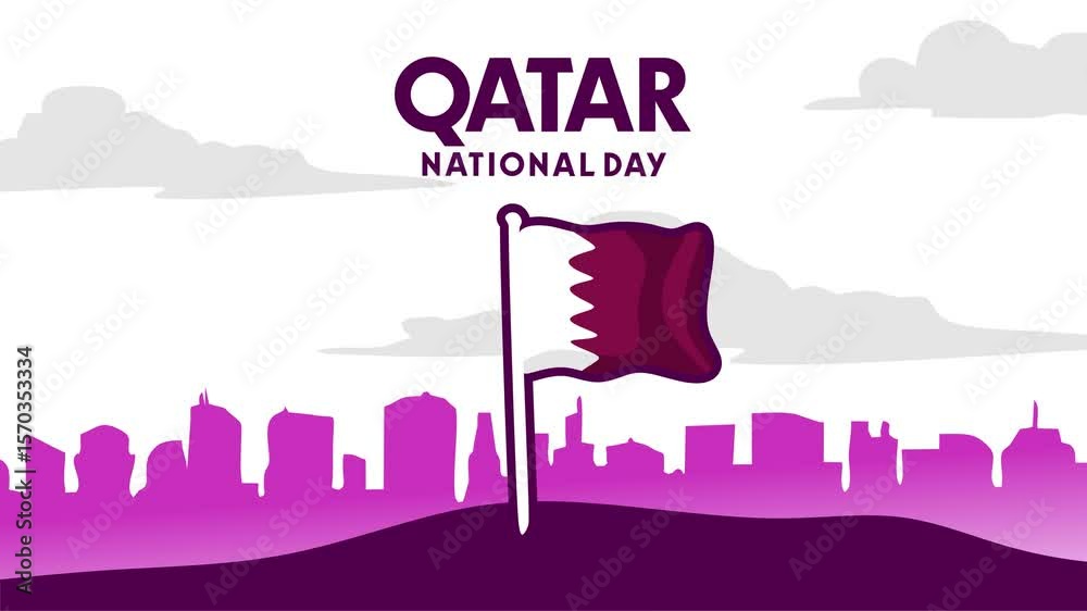 happy qatar national day with qatar flag flying
