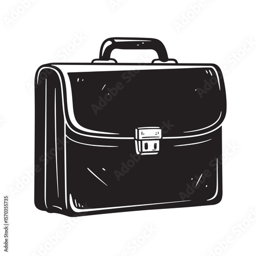 A classic hand drawn illustration of a simple briefcase in a vintage art style