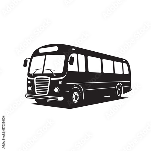 A vintage art style depiction of a classic bus isolated on a clean white background for easy use