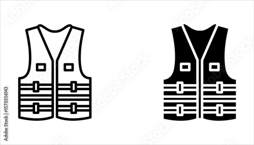 Life vest line icon set, silhouette. Life jacket icons, silhouette, vector.  Safety vest icons, vector illustration on white background.