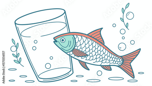 Fish in a glass aquarium drawing vector illustration for pet fish keeping and aquarium hobbyist design 100
