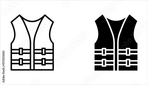 Life vest line icon set, silhouette. Life jacket icons, silhouette, vector.  Safety vest icons, vector illustration on white background.