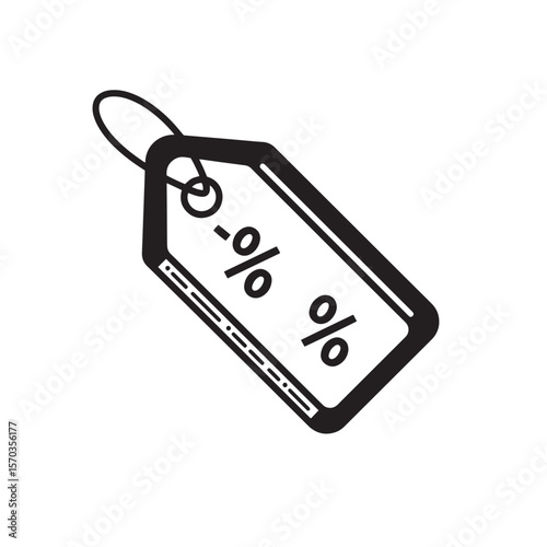 Black and white discount tag illustration vintage art represents percentage off price reduction sales promotion