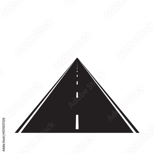 Black road leading to horizon isolated on white background vintage art design