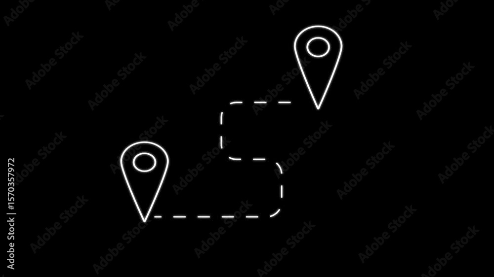 Animated 0destination, path, and route icon showing map, location pin, and dotted travel line for navigation, journey, and direction.Two Location Point Connection with Lines, Location Pin Pointer. Animated 0destination, path, and route icon showing map, location pin, and dotted travel line for navigation, journey, and direction.Two Location Point Connection with Lines, Location Pin Pointer.