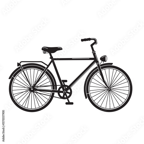 Classic black bicycle in vintage art style on a white background transportation concept