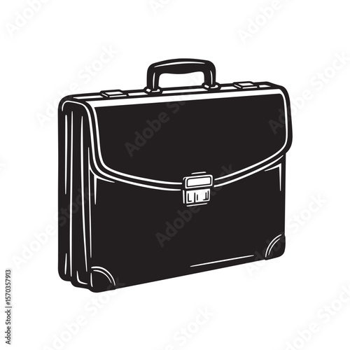 Classic briefcase illustration black and white vector vintage art depicting business and professionalism