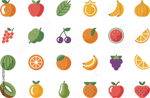 Flat vector illustration of various fruits arranged in a regular grid pattern