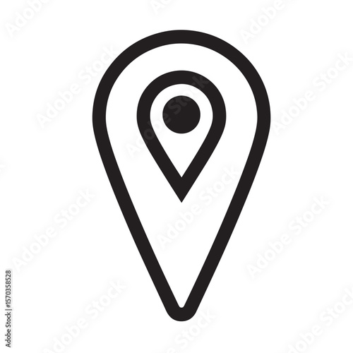 Clean black and white location pin icon for web mobile and app design