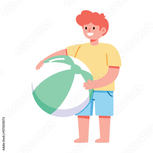 Happy Boy with Large Beach Ball Summer Fun Illustration