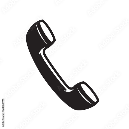 Elegant black and white phone receiver simple vintage art illustration isolated on white background