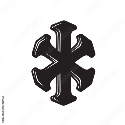 Elegant black and white snowflake inspired vintage art design on a pure white background for logos and branding
