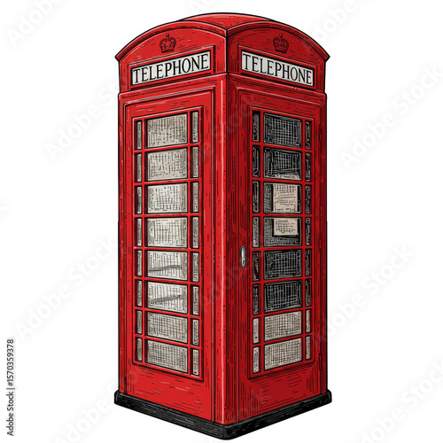 Red Telephone Booth Illustration Isolated Traditional London UK Iconic