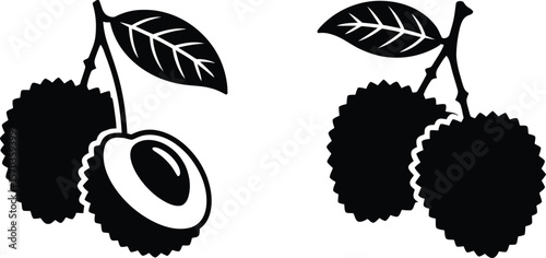 A monochromatic vector illustration showcasing two bunches of lychees with leaves