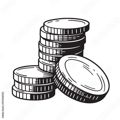 Stacked coins illustration vintage art depicting financial wealth and banking savings concept