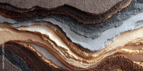 Layered earth tones with metallic accents layers