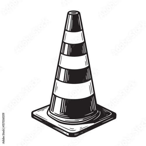 Vintage art style road cone illustration depicting safety and construction concepts