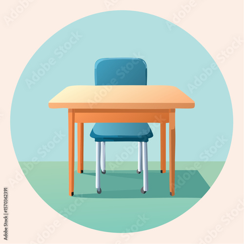 A stylized school desk and chair graphic offers a clean, educational design element ideal for learning resources and classroom themed presentations.