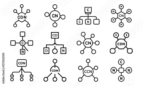 Conceptual data network icons for technology cloud computing connectivity and systems diagrams