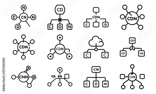 Collection of content delivery network cdn icon illustrations for web hosting and server design