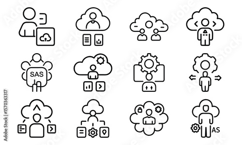 Cloud computing and software as a service icons representing technology and business solutions