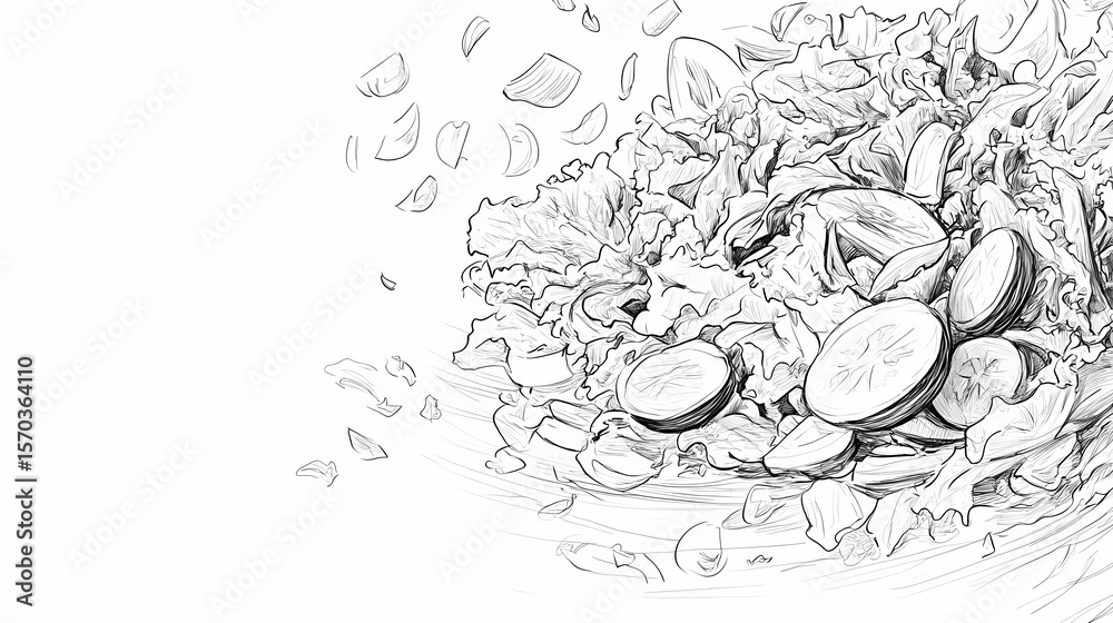 Obraz premium Hand-drawn illustration of a vibrant salad.