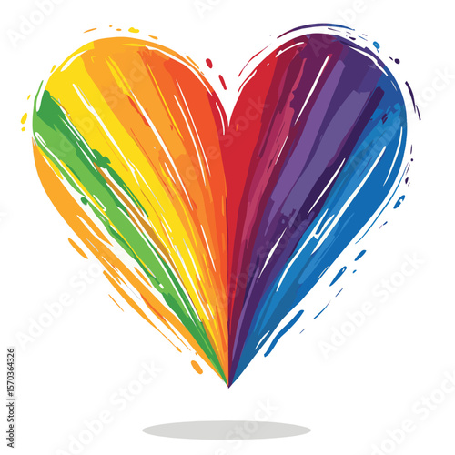 Rainbow heart icon representing love and diversity, vector style simple color