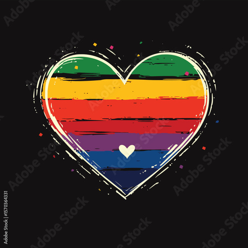Rainbow heart icon representing love and diversity, vector style simple color