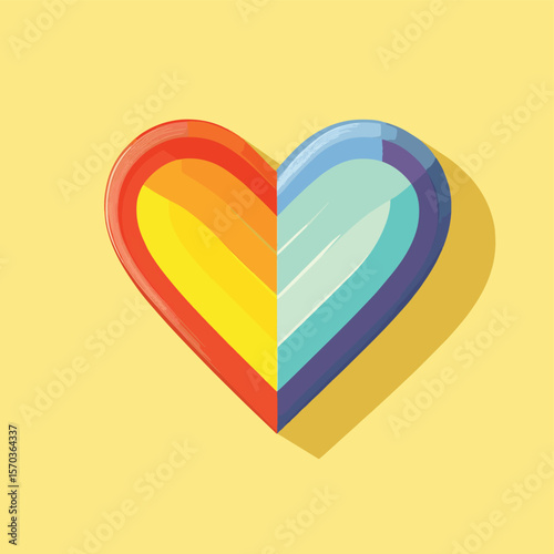 Rainbow heart icon representing love and diversity, vector style simple color