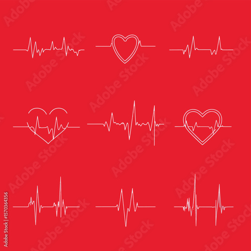 Red heartbeat line collection with heart symbol