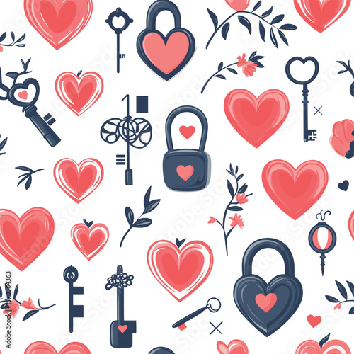 Romantic Valentine's Day Seamless Pattern with Red Hearts
