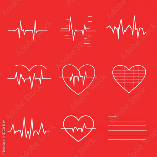 Red heartbeat line collection with heart symbol