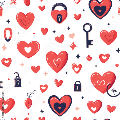 Romantic Valentine's Day Seamless Pattern with Red Hearts