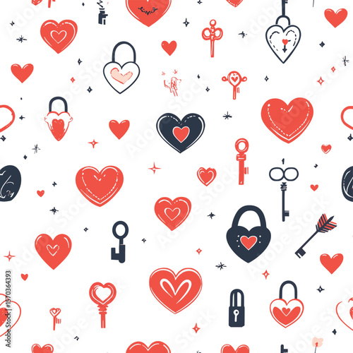 Romantic Valentine's Day Seamless Pattern with Red Hearts