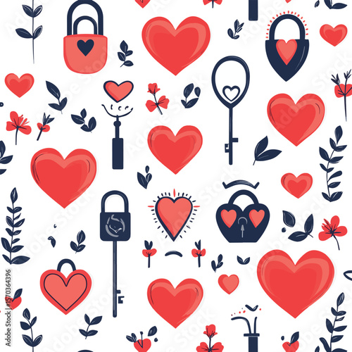 Romantic Valentine's Day Seamless Pattern with Red Hearts
