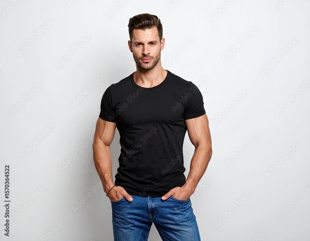 Fototapeta premium Man in black t-shirt and jeans (1)