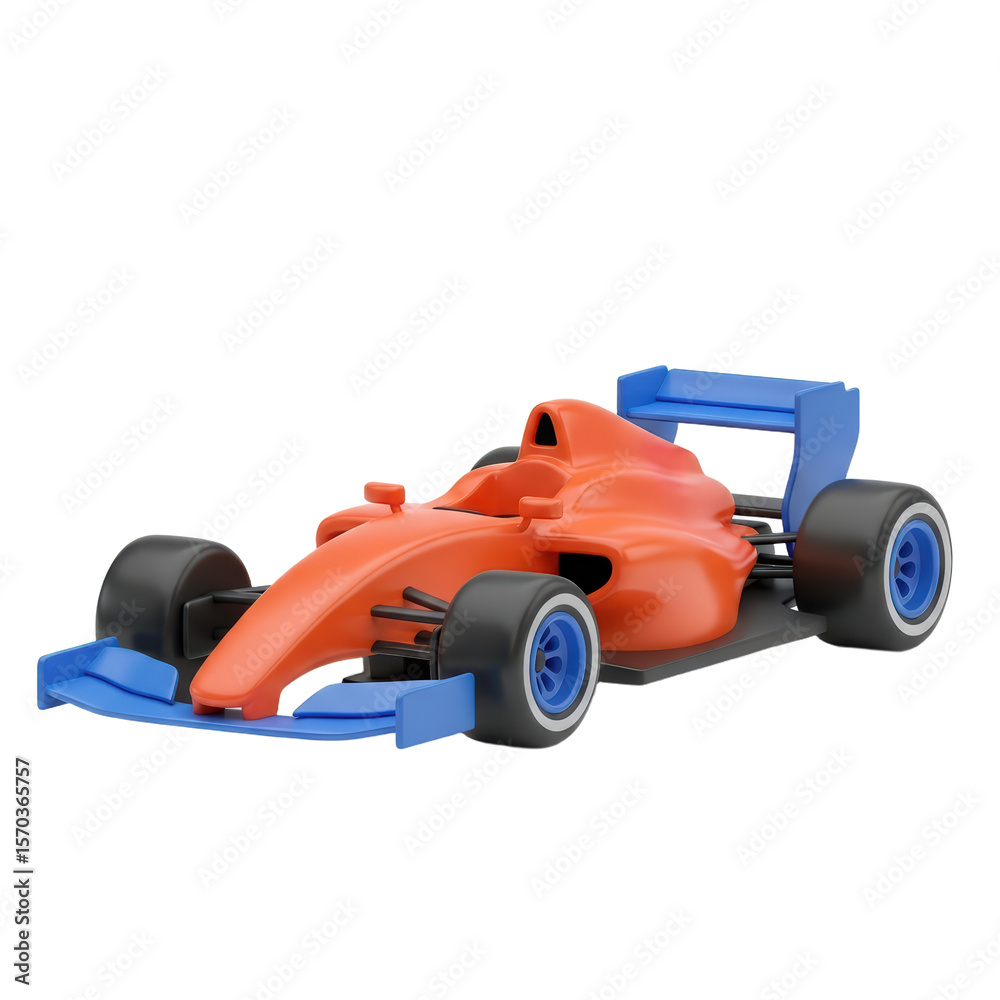 Fototapeta premium Colorful Plastic Race Car Toy with Blue Spoiler and Wheels for Children