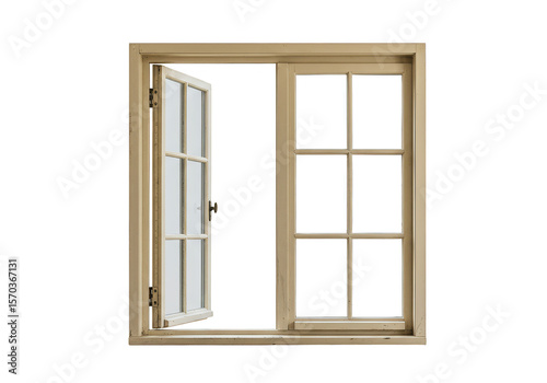 Open Window With Transparent Background Wooden Frame Architecture