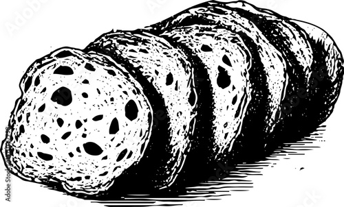 Sliced bread loaf illustrated in black and white sketch style  