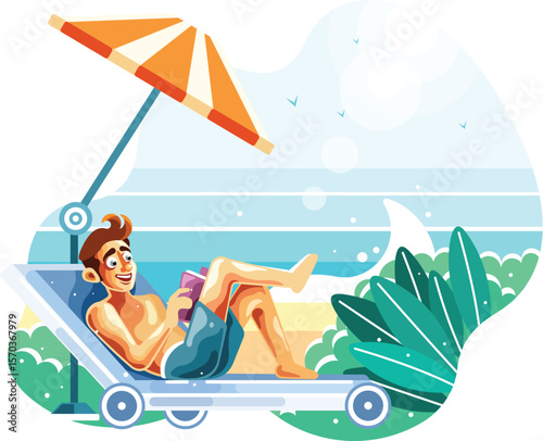 Reading a book while relaxing on the beach