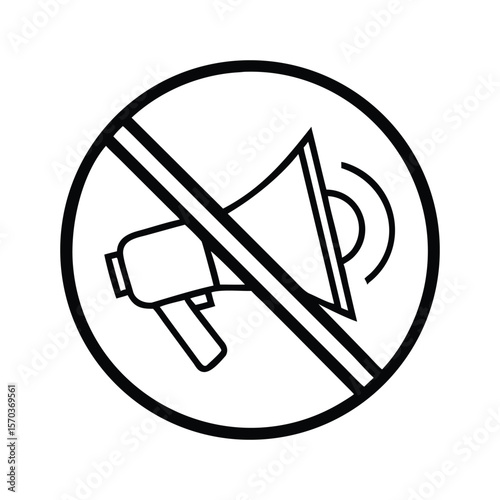 A minimalist vector art style graphic of a no sound or mute symbol silhouette icon illustration on white background black minimalized 