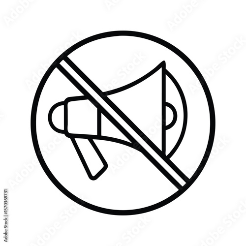 A minimalist vector art style graphic of a no sound or mute symbol silhouette icon illustration on white background no smoking forbidden symbol design for email and metal art