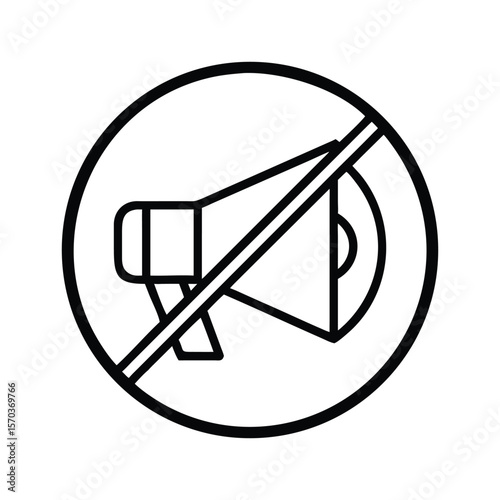 A minimalist vector art style graphic of a no sound or mute symbol silhouette icon illustration on white background