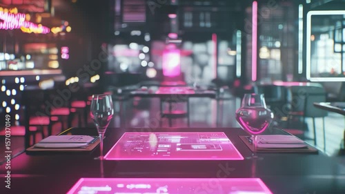 Wallpaper Mural Futuristic restaurant interior with glowing menus. Torontodigital.ca