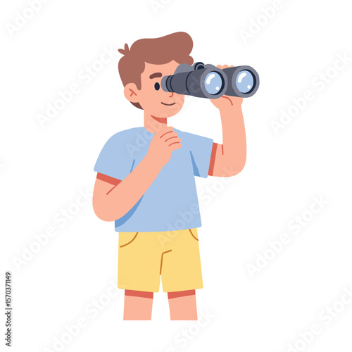 Boy with Binoculars Exploring Curious Expression