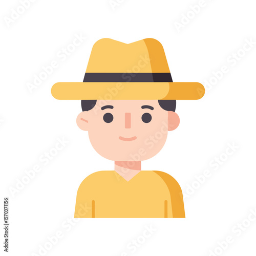 Cheerful Cartoon Boy Wearing Yellow Hat and Shirt