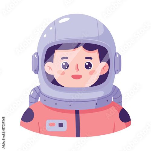 Cheerful Young Astronaut in Pink Spacesuit and Helmet