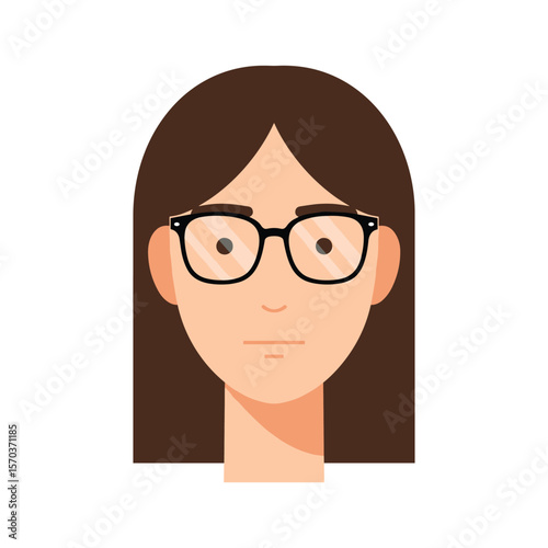 Flat Icon of a Woman with Brown Hair and Glasses