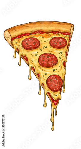 Pizza Slice Illustration Pepperoni Cheese Delicious Meal on Transparent BG