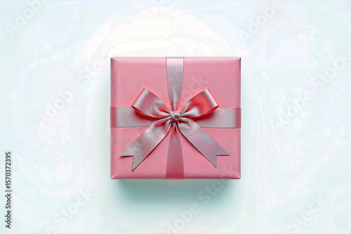 Elegant pink gift box with ribbon on white background